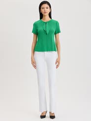 Misook Tonal Faux Tie Neck Soft Ribbed Knit Top