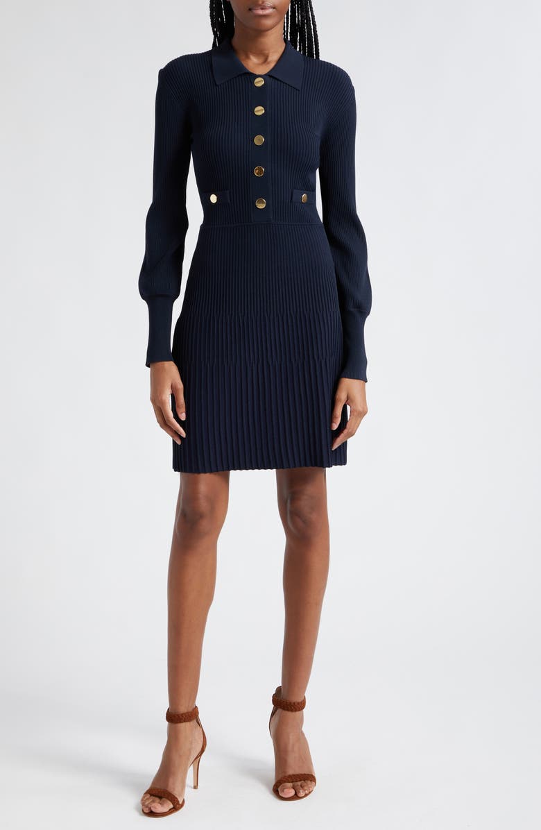 Veronica Beard Lauper Variegated Rib Long Sleeve Knit Dress, Main, color,
