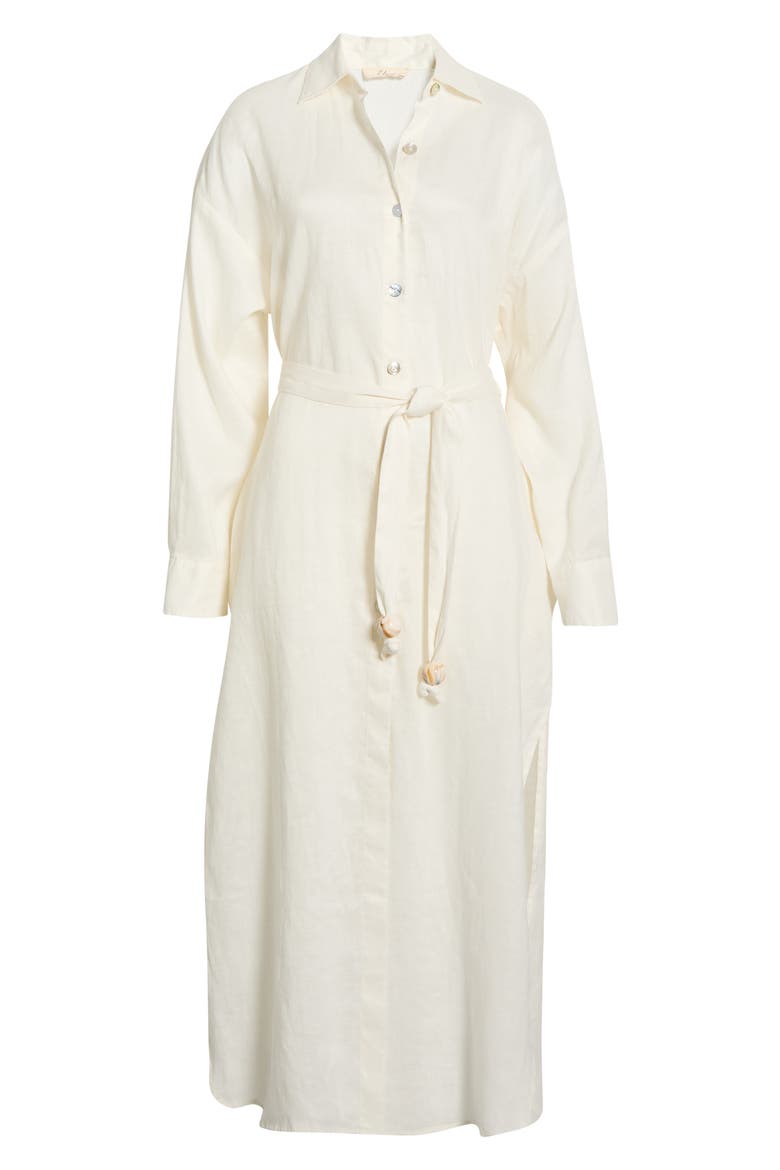 Long Sleeve Linen Maxi Shirtdress, Alternate, color, WHITE