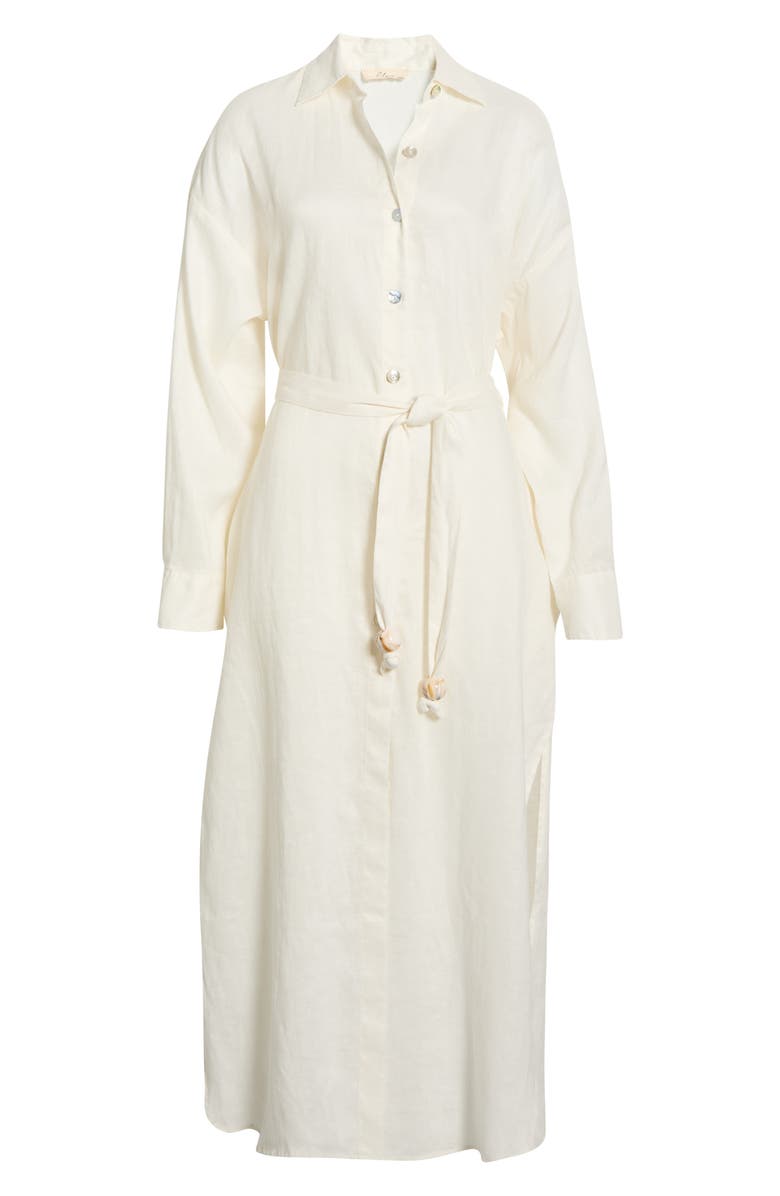 Elan Long Sleeve Linen Maxi Shirtdress, Main, color, White