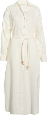 Elan Long Sleeve Linen Maxi Shirtdress