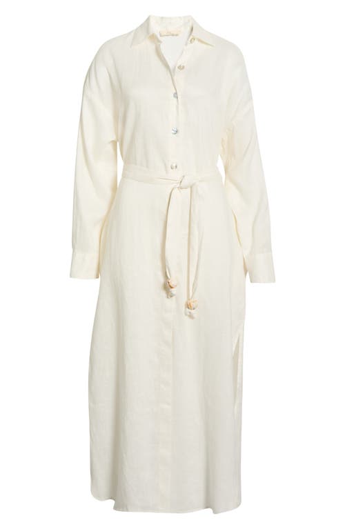 Elan Long Sleeve Linen Maxi Shirtdress In White