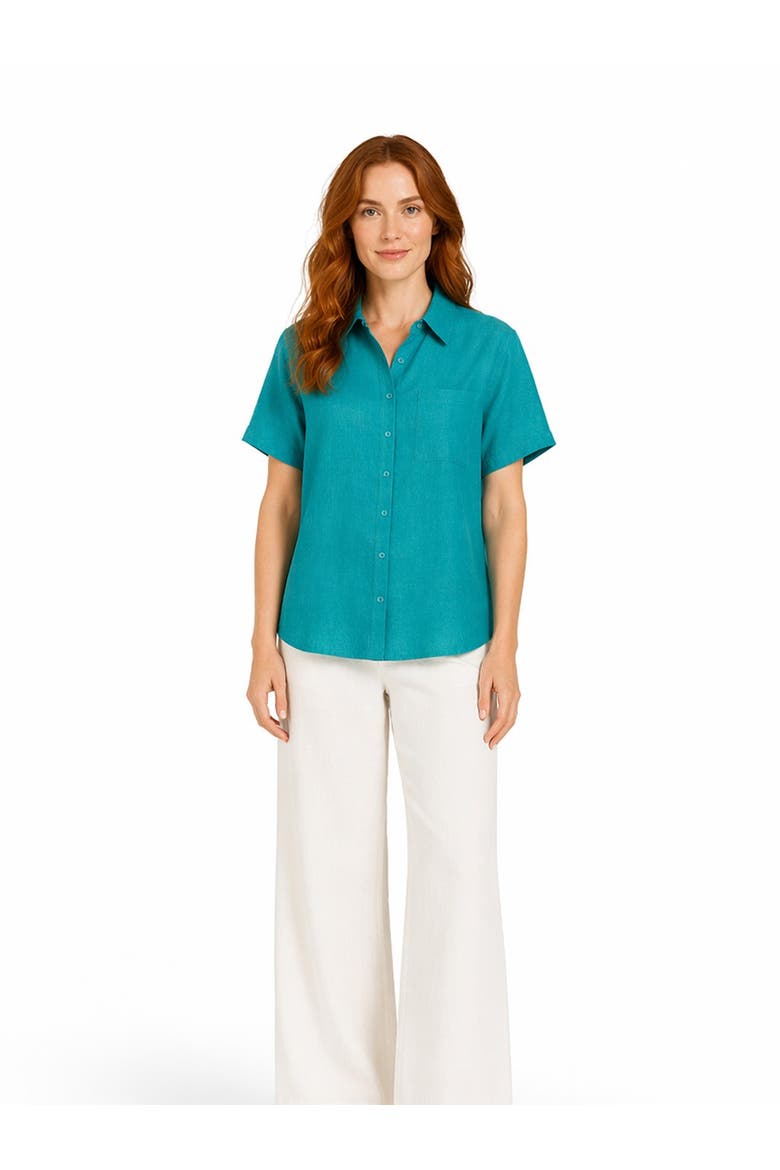 Short Sleeve Linen Blend Shirt, Main, color, Sea Green