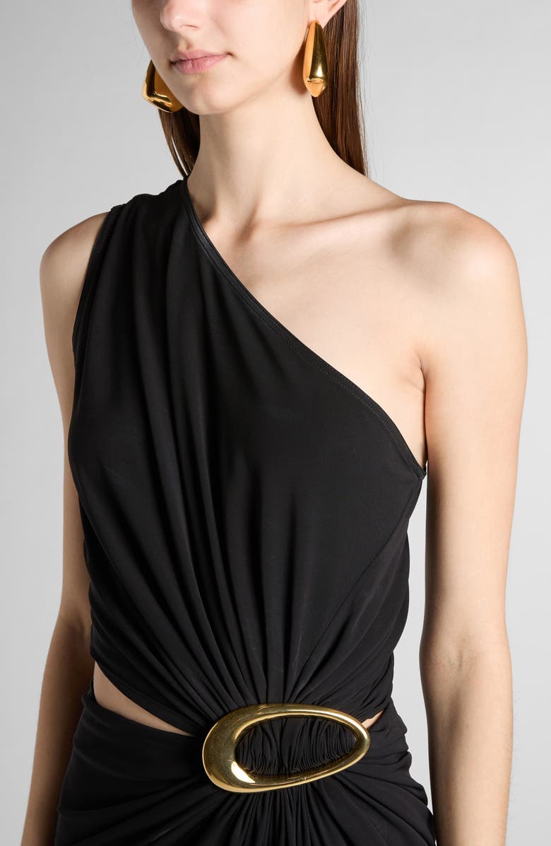 Bottega Veneta One-Shoulder Cutout Waist Crepe Jersey Midi Dress, Alternate, color, 