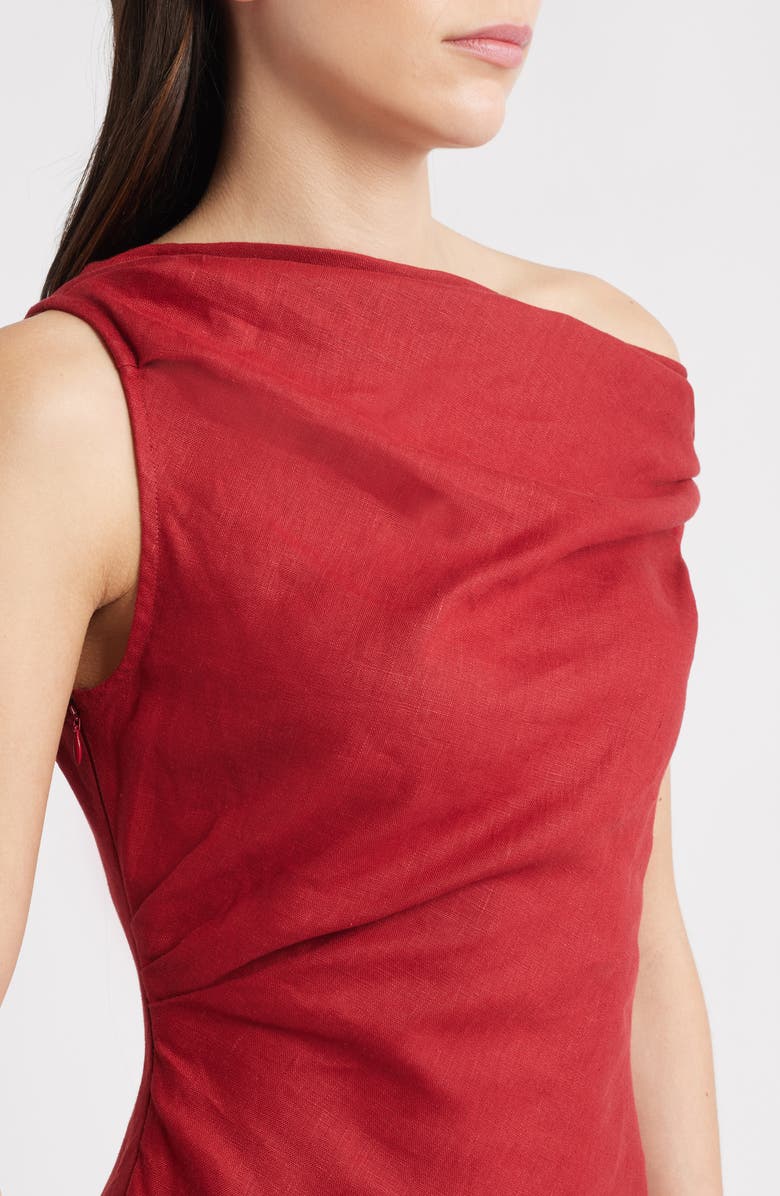 Faithfull the Brand Suis Asymmetric Neck Midi Dress, Alternate, color, Deep Red