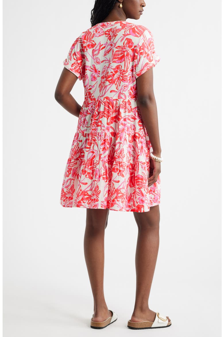 Cotton Gauze Tiered Popover Dress, Alternate, color, IVORY- PINK ELLIE BLOSSOM