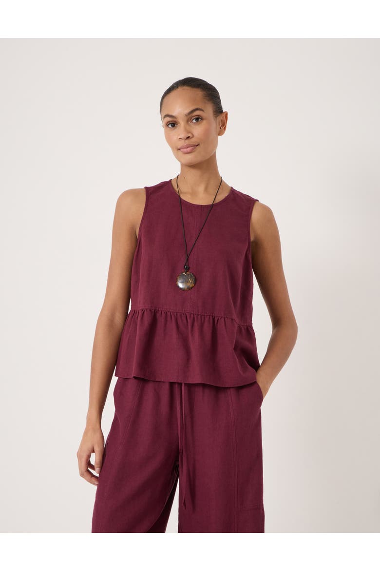 Nomie Linen Blend Peplum Top, Main, color, Maroon Red
