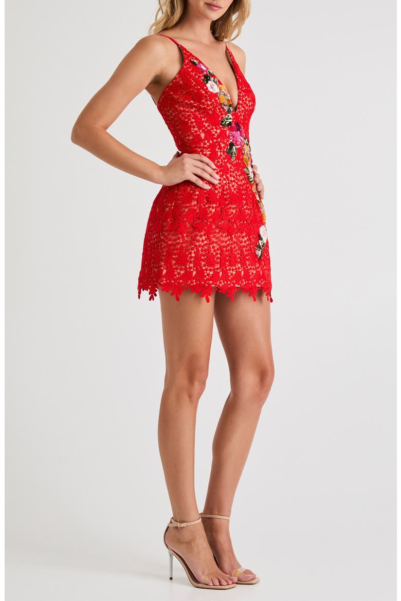 Chloe Sequin Lace Sleeveless Minidress, Alternate, color, POPPY