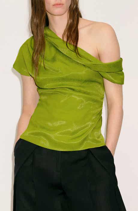 MANGO One-Shoulder Satin Top