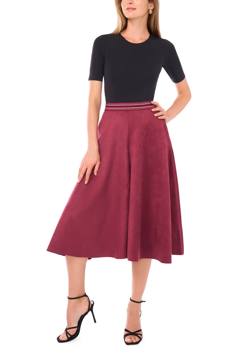 Faux Suede Wide Leg Culottes, Alternate, color, BURGUNDY