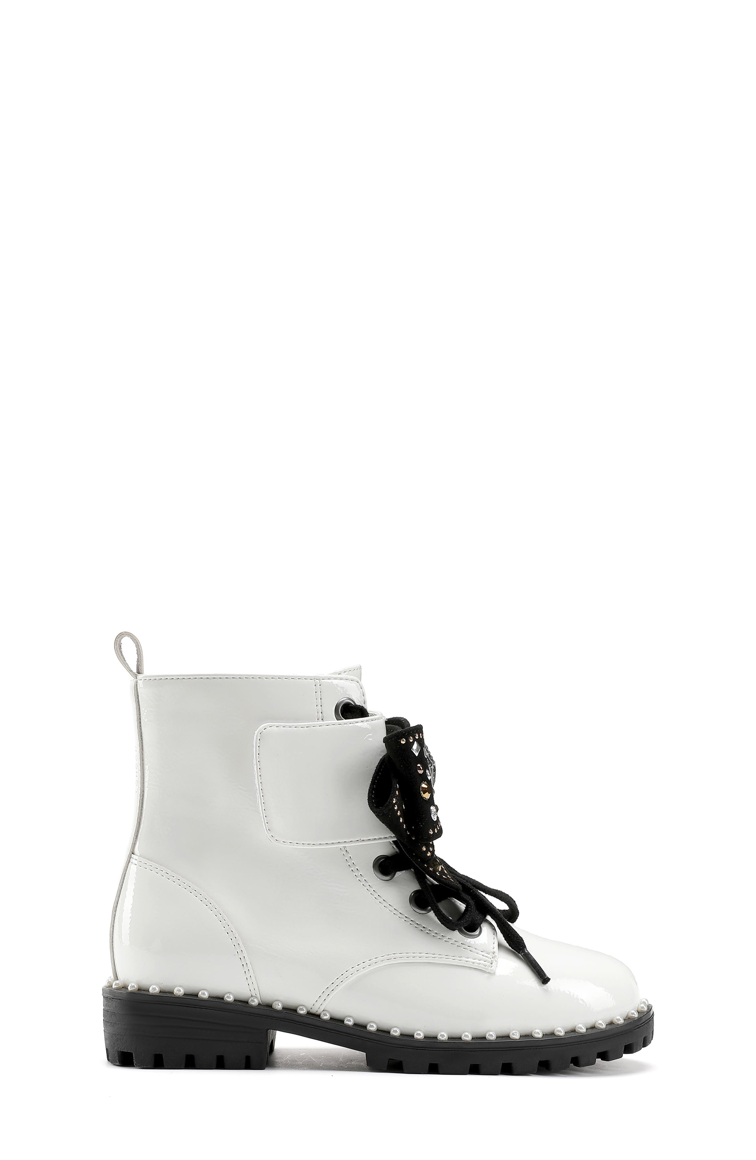 Kurt Geiger London Kids' Kensington Combat Boot, Alternate, color, Bone Patent