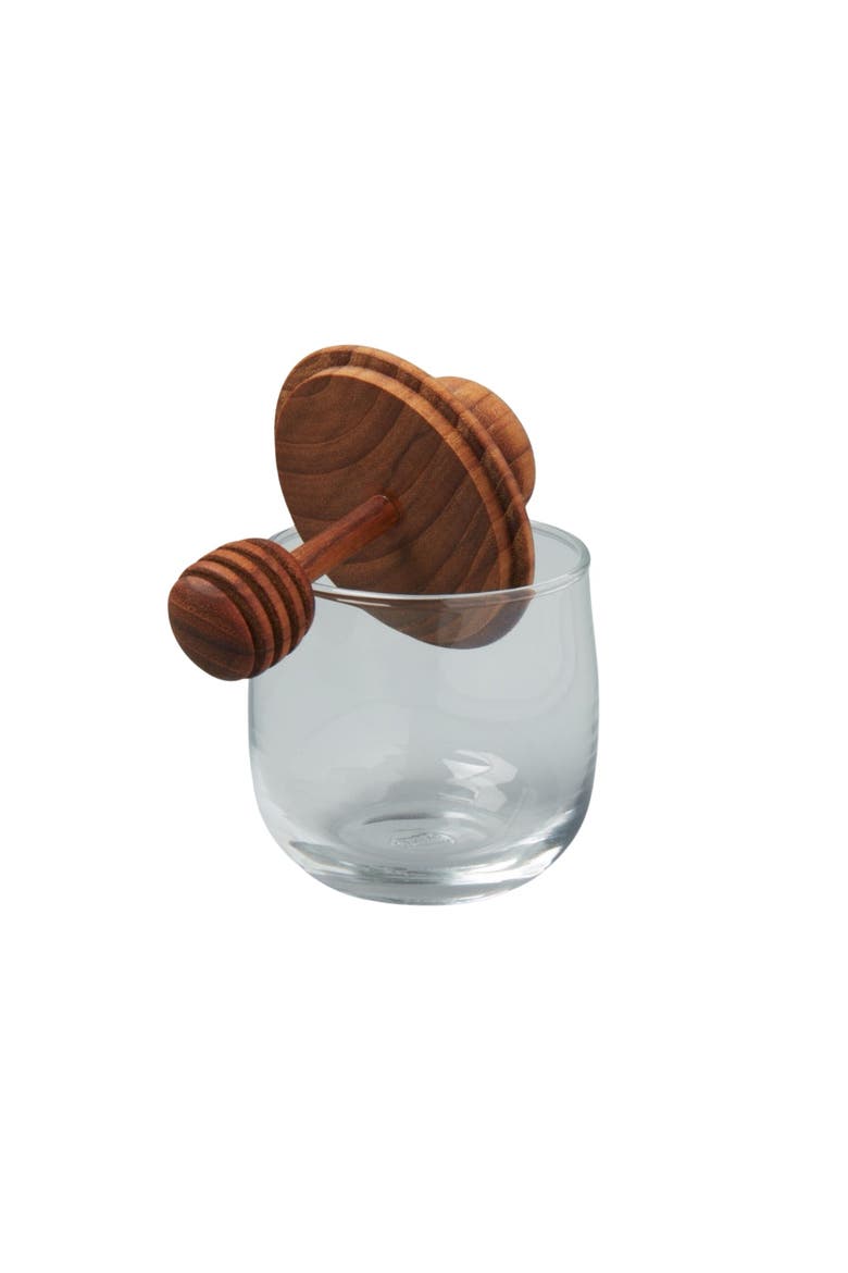 Teak & Glass Honey Jar, Main, color, Brown