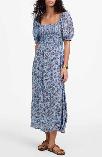 Madewell Floral Smocked Puff Sleeve Dress