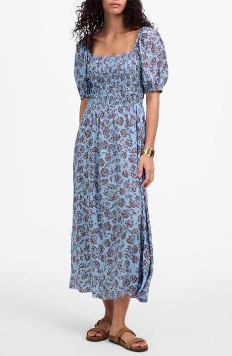 Madewell Floral Smocked Puff Sleeve Dress