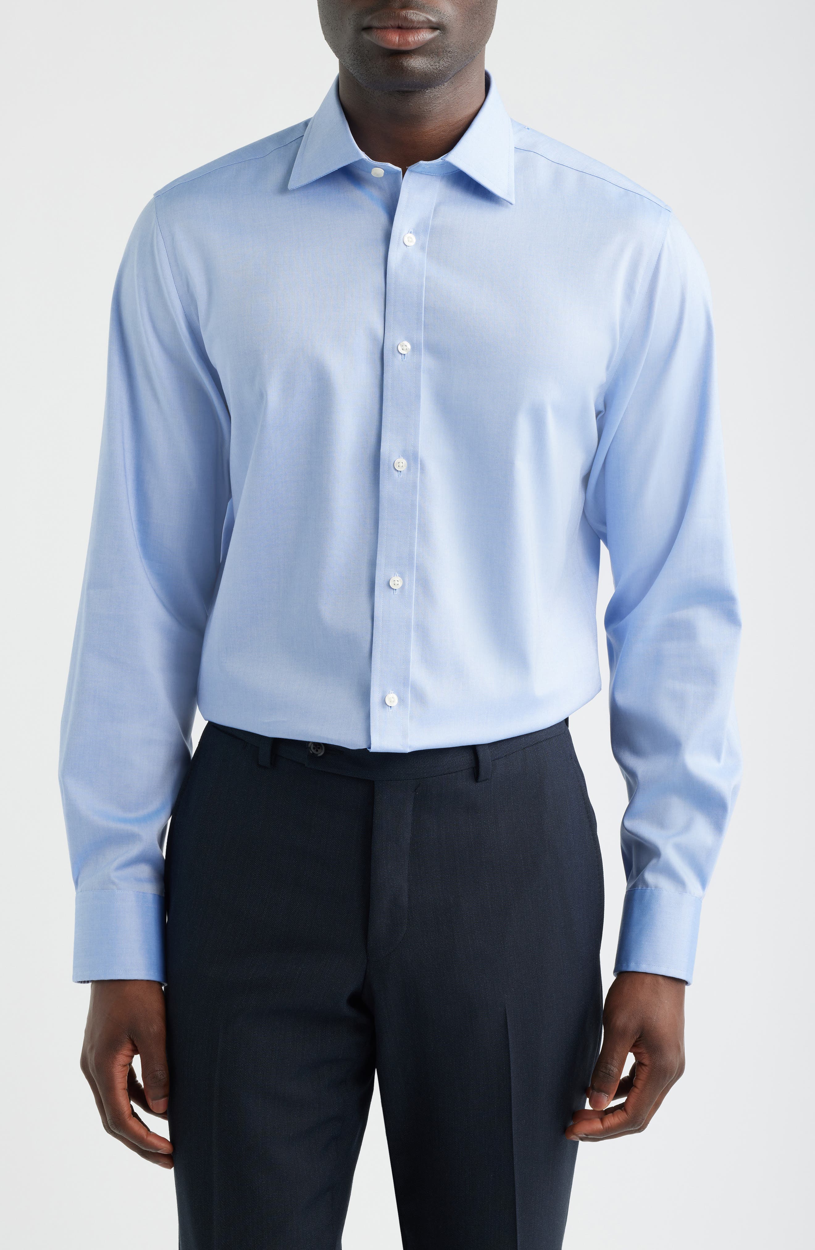 mens dress shirt regular fit Hickey Freeman Men's Modern Fit Pima Cotton Dress Shirt - Blue