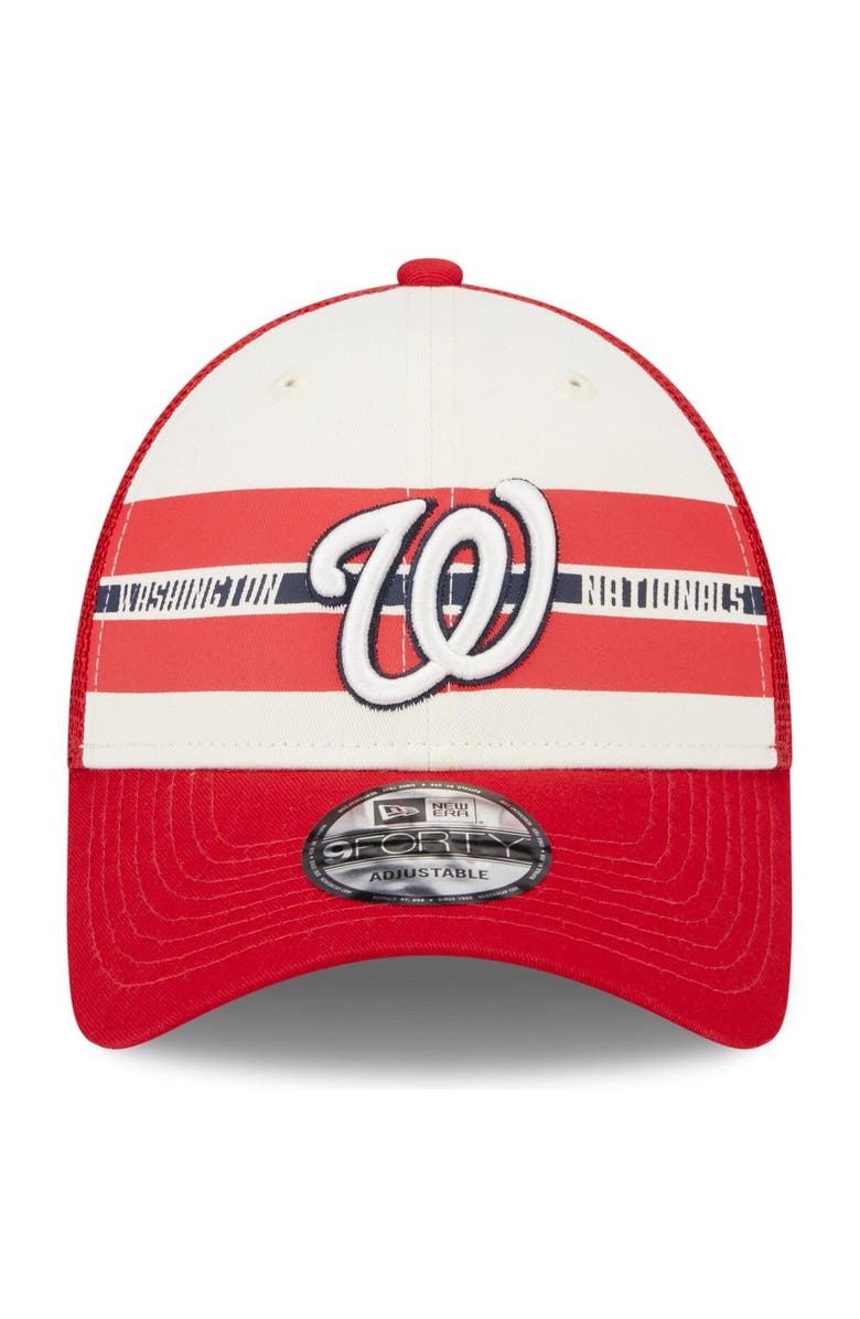New Era Men's New Era White/Red Washington Nationals Team Stripe Trucker 9FORTY Snapback Hat, Alternate, color, White
