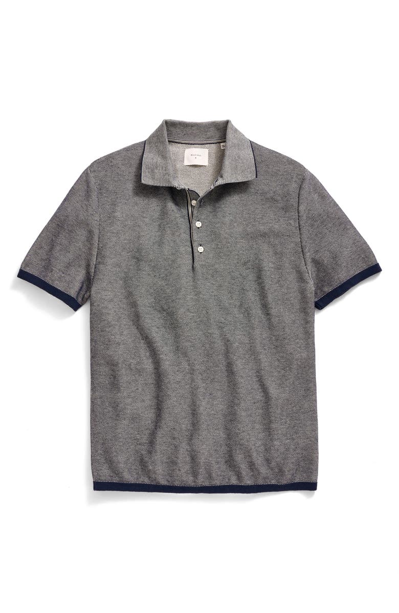 Billy Reid Bird's Eye Piqué Polo Sweater, Alternate, color, Carbon Blue/ Tinted White