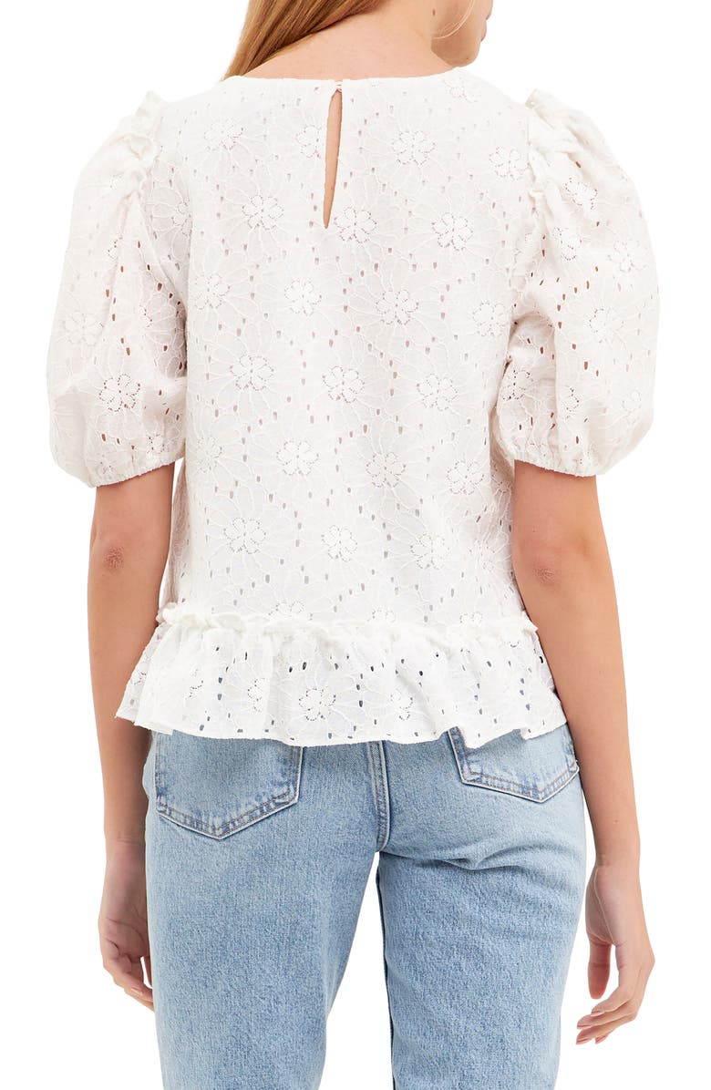 English Factory Lace Puff Sleeve Top, Alternate, color, 