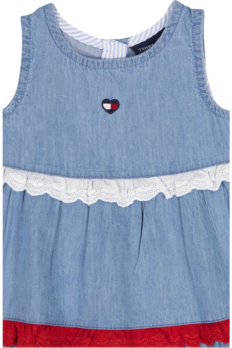 Tiered Denim Dress & Bloomers, Alternate, color, BLUE