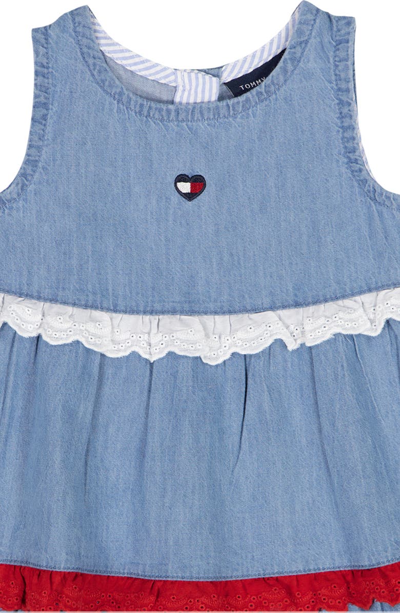 Tommy Hilfiger Tiered Denim Dress & Bloomers, Alternate, color, Blue