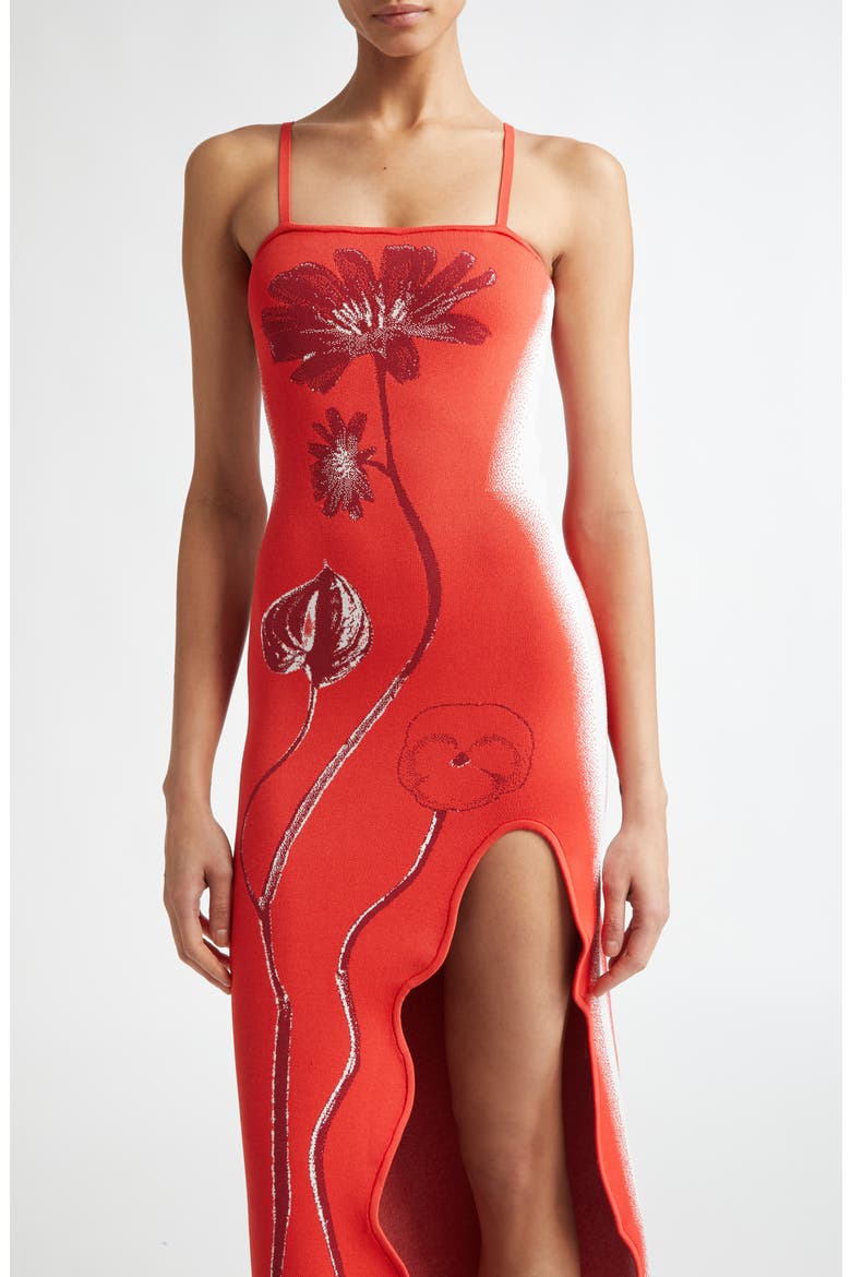 Iris Flower Jacquard Maxi Sweater Dress, Alternate, color, RED TULIP