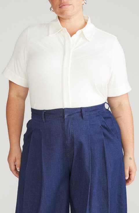 Chelsea Short Sleeve Jersey Button-Up Shirt (Plus)