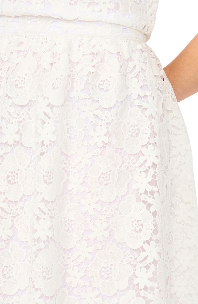 CeCe Floral Lace A-line Midi Skirt, Alternate, color, Ultra White