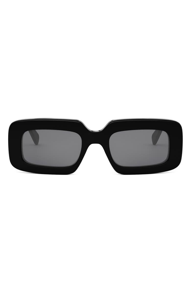 CELINE Triomphe 53mm Rectangular Sunglasses, Main, color, Shiny Black / Smoke