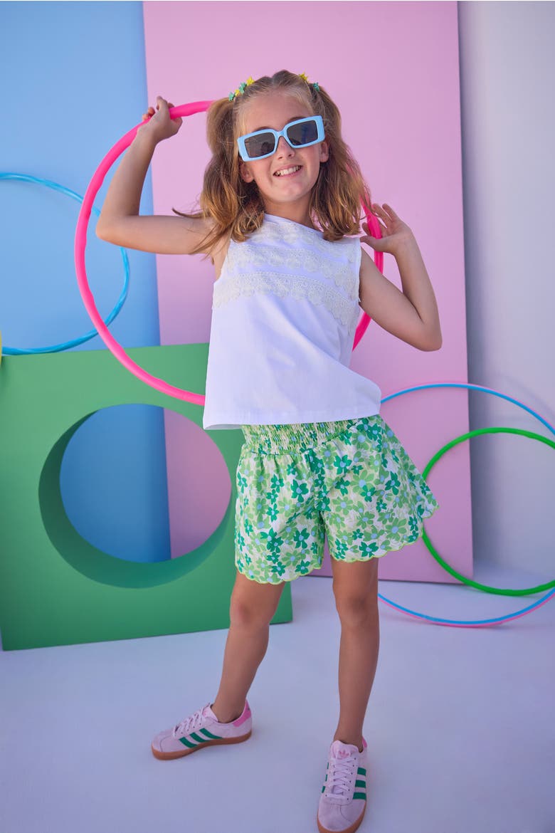 Kids' Shirred Scallop Shorts, Alternate, color, Greenspring Groovy Floral