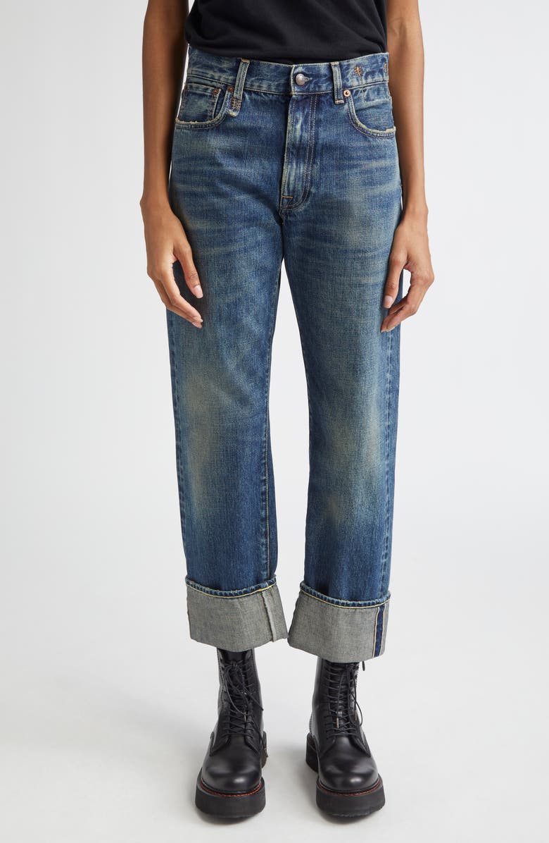 R13 Cuffed Boyfriend Jeans, Main, color, Adelaide Selvedge Blue