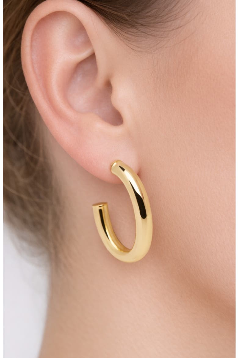 Post Back Sterling Silver Hoop Earrings, Alternate, color, GOLD