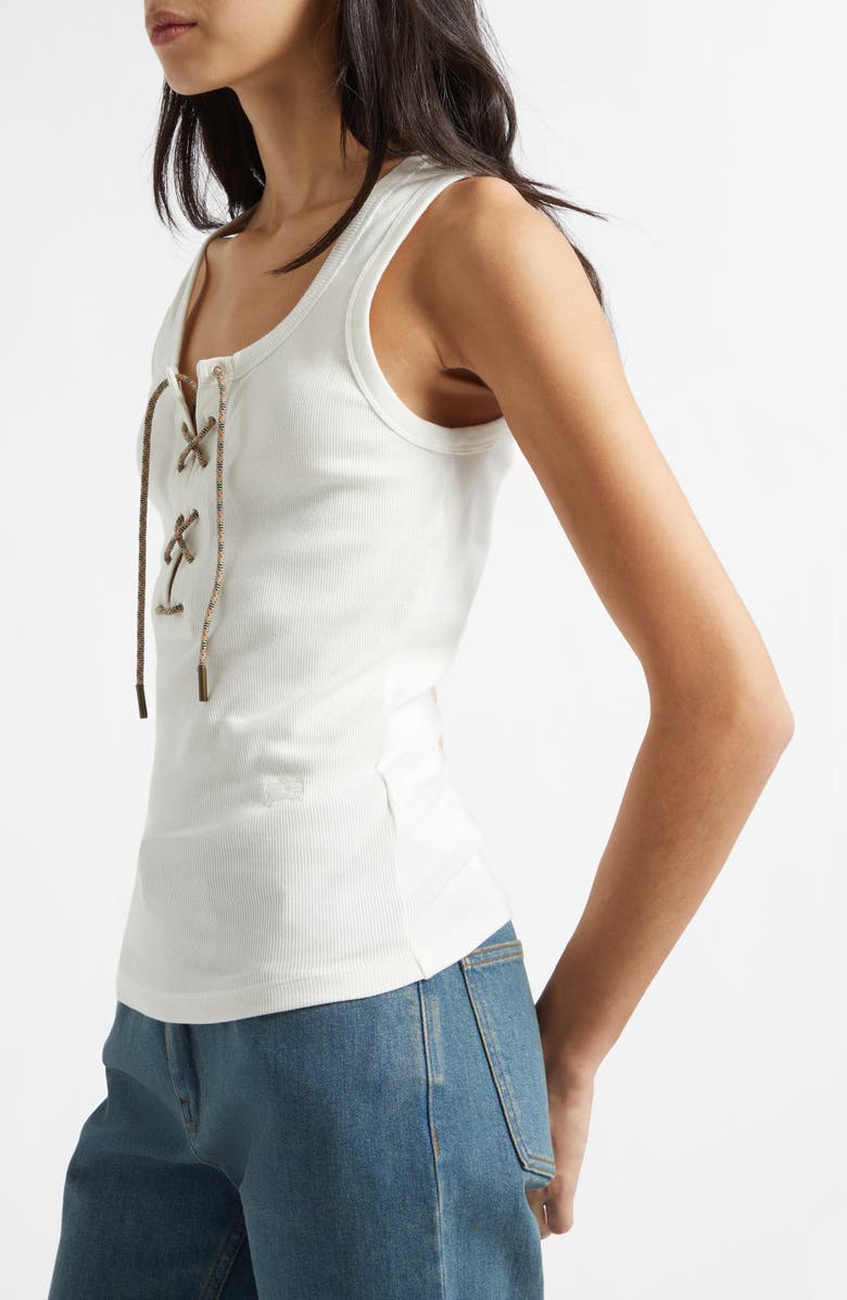 Burberry Cleo Lace-Up Rib Tank, Alternate, color, Chalk