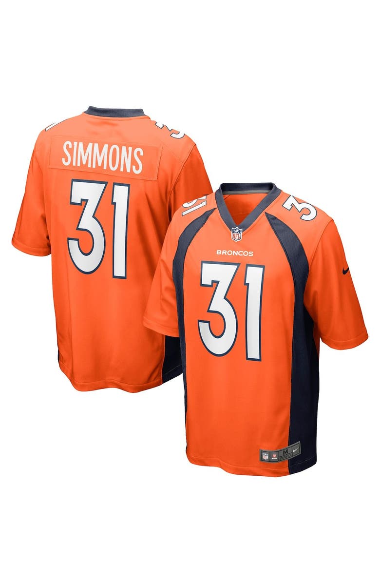 Nike Men's Nike Justin Simmons Orange Denver Broncos Team Game V-Neck Jersey, Main, color, 