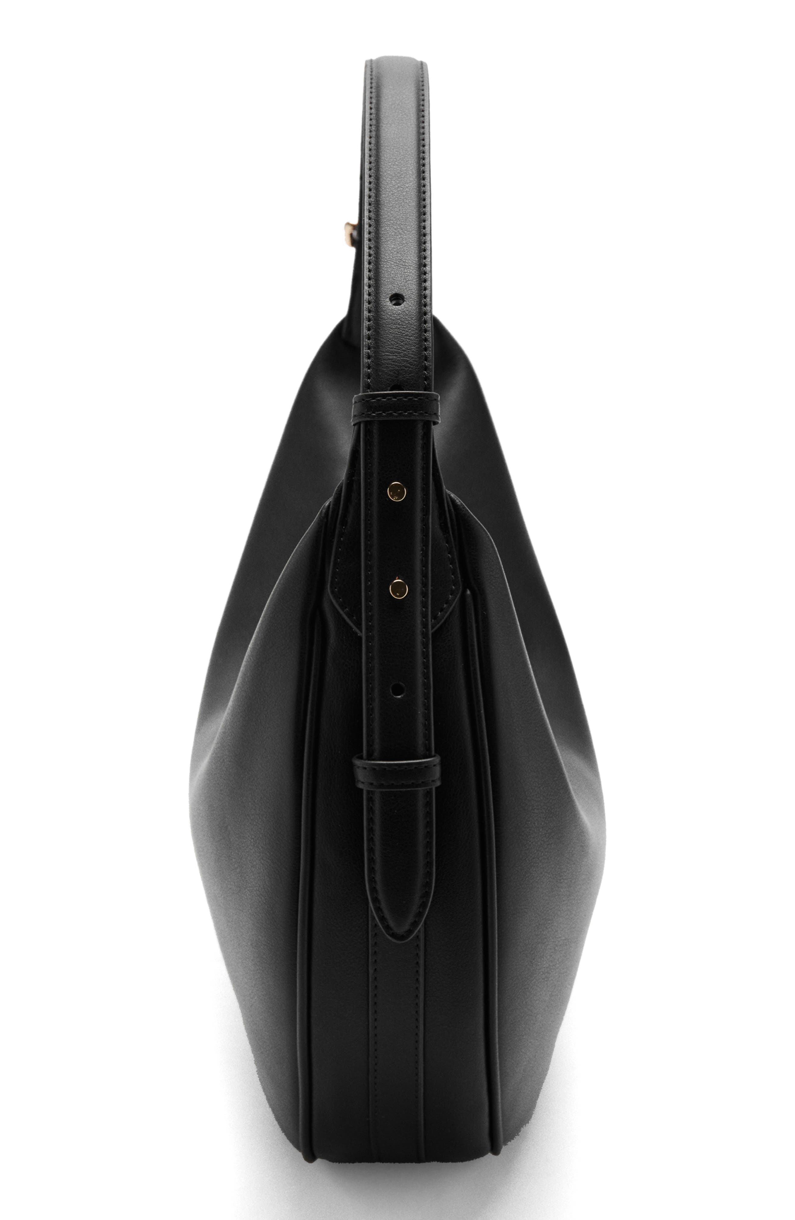 MANGO Oval Faux Leather Shoulder Bag, Alternate, color, Black