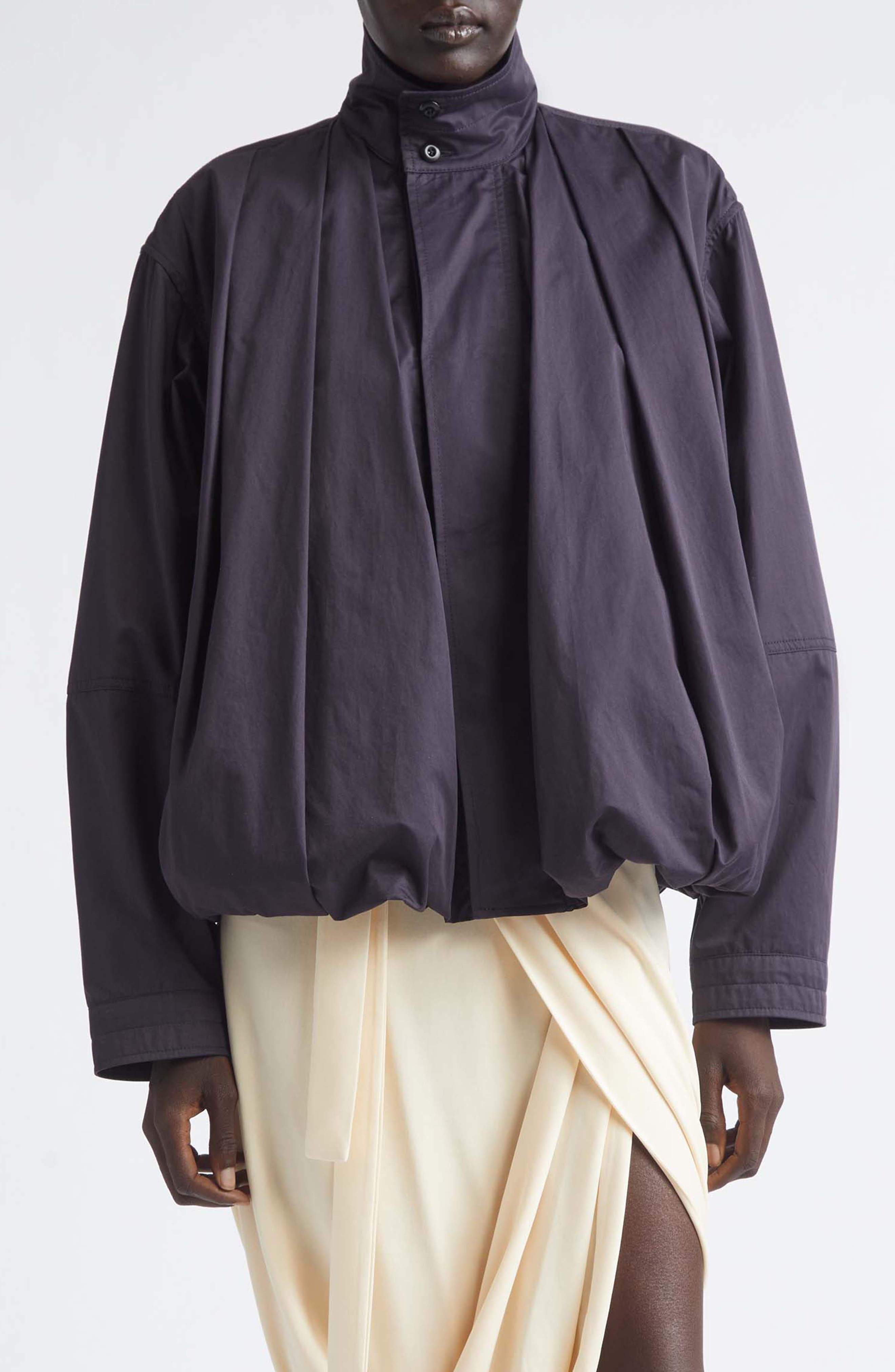 Soft Pleated Cotton Sateen Blouson Jacket