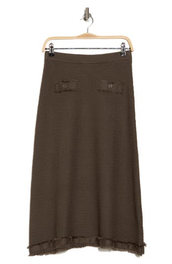ADRIANNA PAPELL ADRIANNA PAPELL FRAY HEM MIDI SWEATER SKIRT