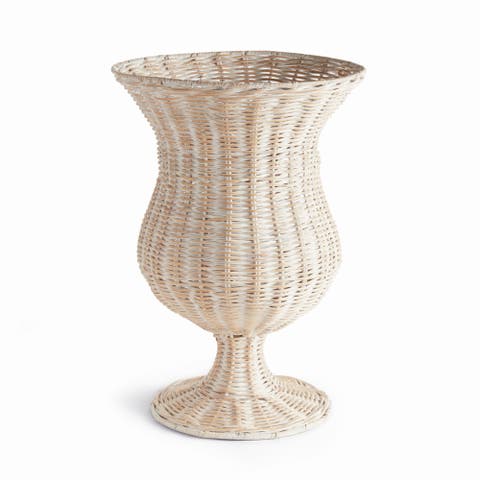 Chesapeake Rattan Footed Urn Tall - Whitewash