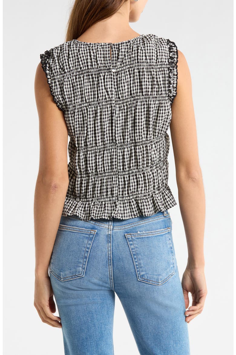 Gingham Smocked Ruffle Trim Top, Alternate, color, RICH BLACK