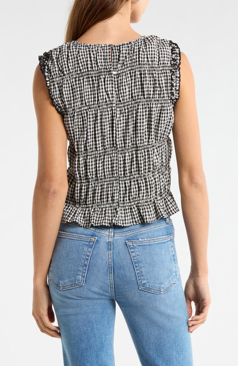 Vince Camuto Gingham Smocked Ruffle Trim Top, Alternate, color, Rich Black