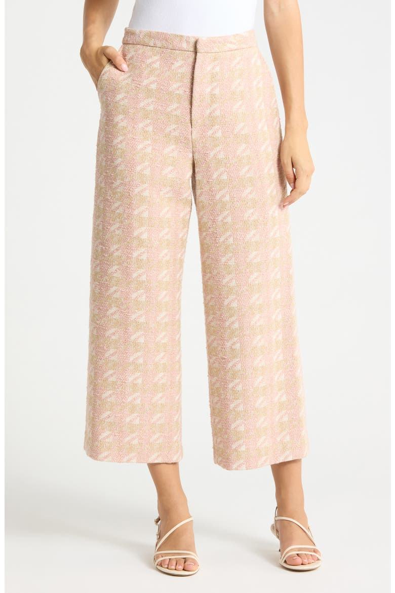Lula Houndstooth Crop Straight Leg Trousers, Main, color, ECRU/PINK/GOLD HOUNDSTOOTH