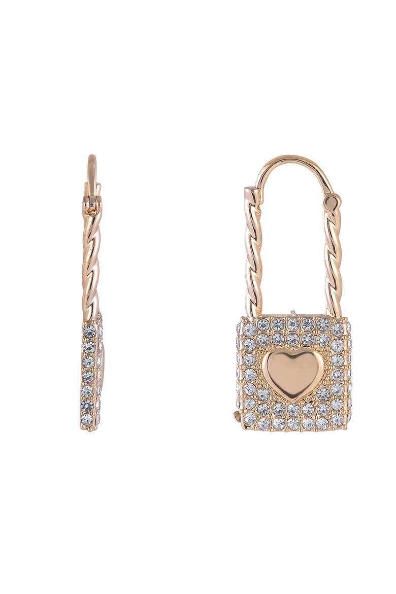 Heart & Stone Lock Earrings, Alternate, color, Gold