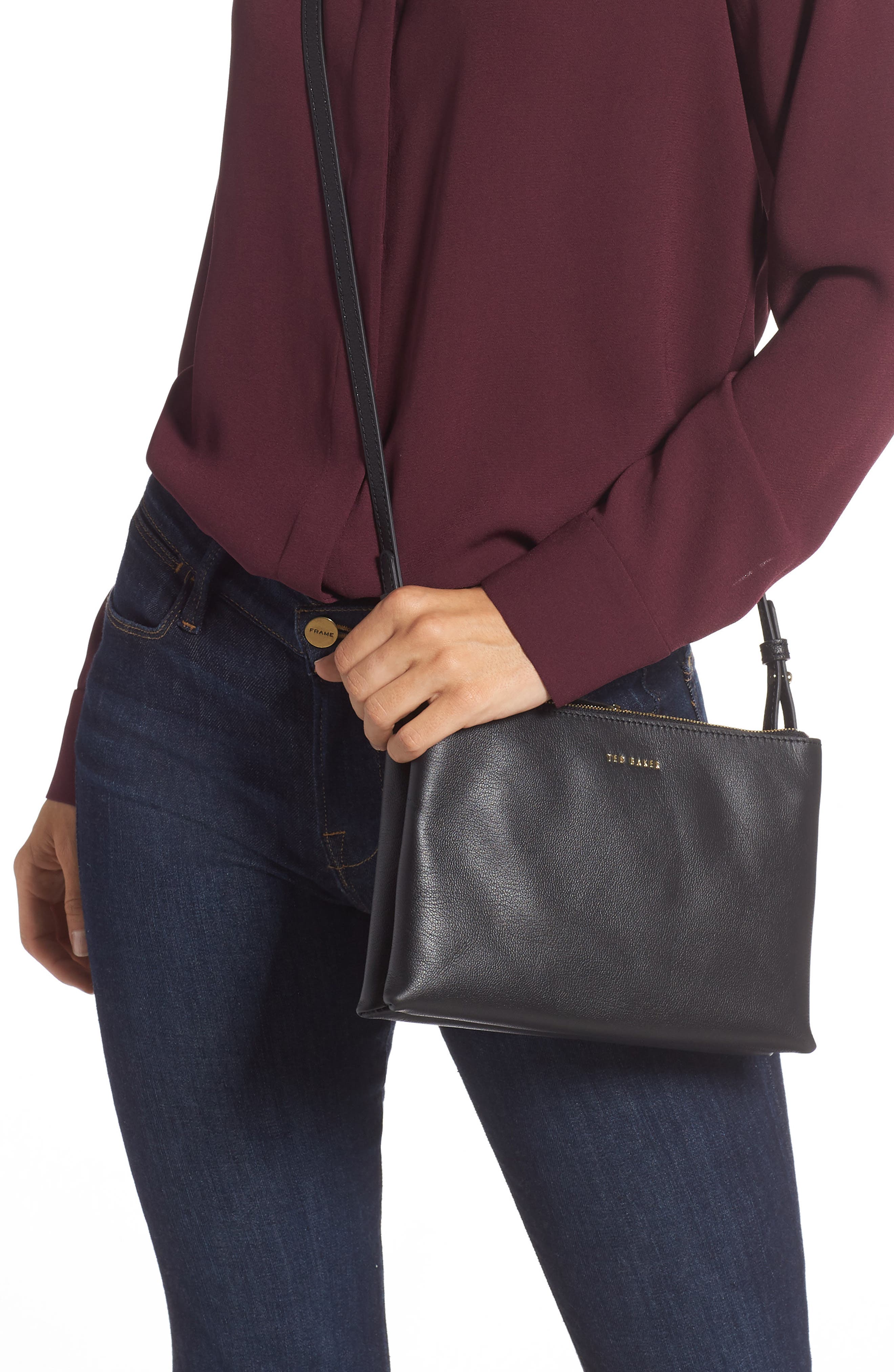 Ted Baker London Daniibar Double Zip Leather Crossbody Bag, Alternate, color, 