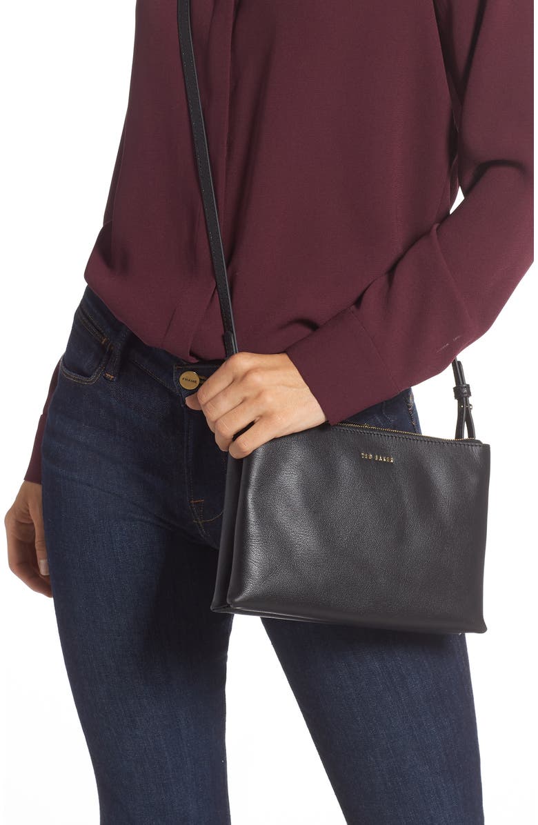 Ted Baker London Daniibar Double Zip Leather Crossbody Bag, Alternate, color,