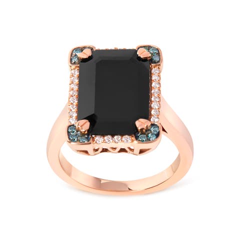 14K Gold Black Onyx & 1/5 Ct Diamond Halo Cocktail Ring -