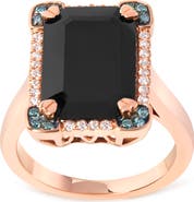 Haus of Brilliance 14K Gold Black Onyx & 1/5 Ct Diamond Halo Cocktail Ring -