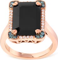 Haus of Brilliance 14K Gold Black Onyx & 1/5 Ct Diamond Halo Cocktail Ring -