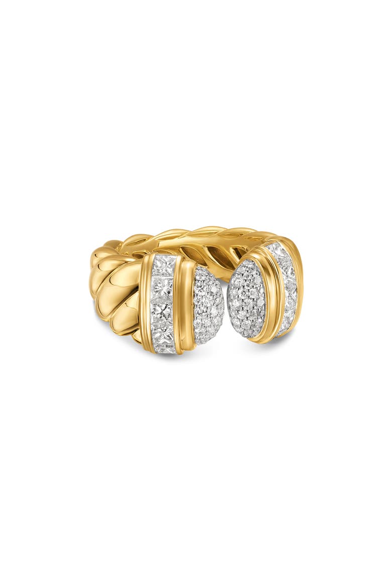 Sculpted Cable Open Cocktail Ring in 18K Yellow Gold with Diamonds, 12.4mm, Main, color, DIAMOND