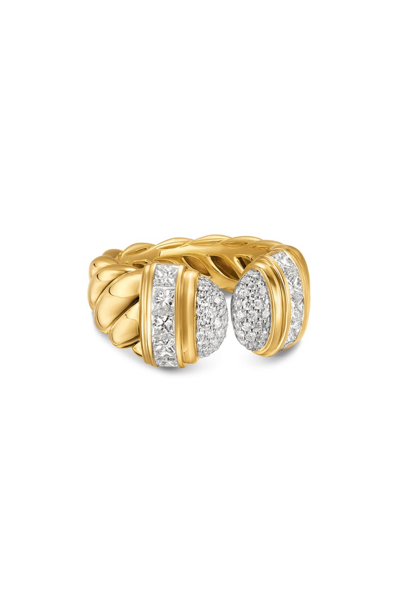 David Yurman Sculpted Cable Open Cocktail Ring in 18K Yellow Gold with Diamonds, 12.4mm, Main, color, Diamond