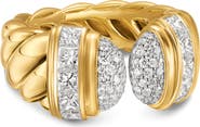 David Yurman Sculpted Cable Open Cocktail Ring in 18K Yellow Gold with Diamonds, 12.4mm