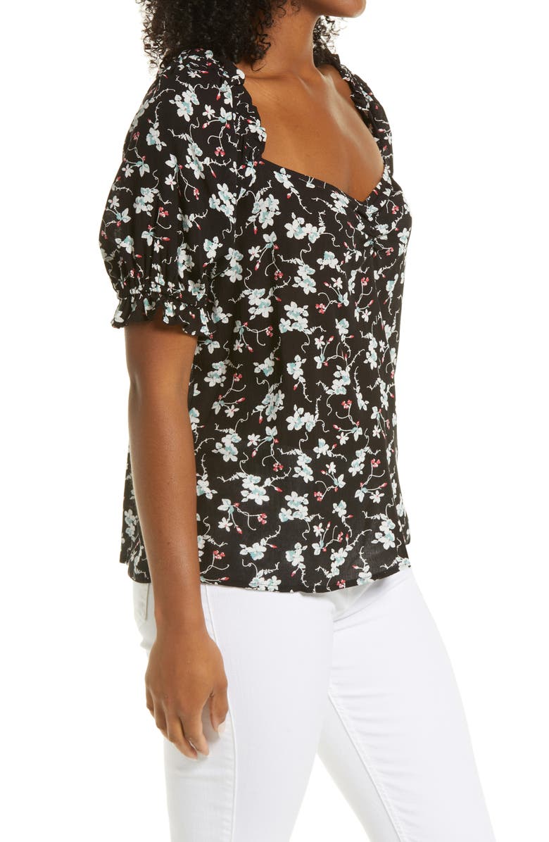 GIBSONLOOK Puff Sleeve Top, Alternate, color, Black Ditsy